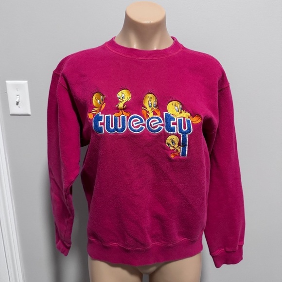 Warner Bros. Studio Store Vintage Tweety Bird 90s Pink Embroidered Sweatshirt XS - Picture 1 of 5